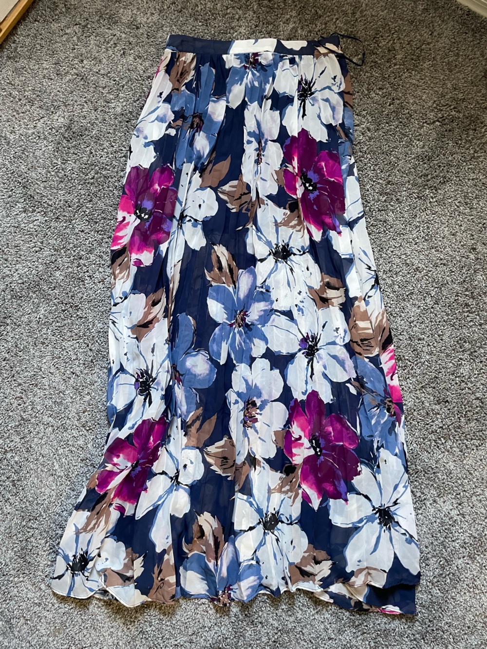 Ark & Co Navy Floral Midi Skirt with Pink & White Accents